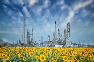 alacakaranlık gökyüzü boyunca petrol rafinerisi