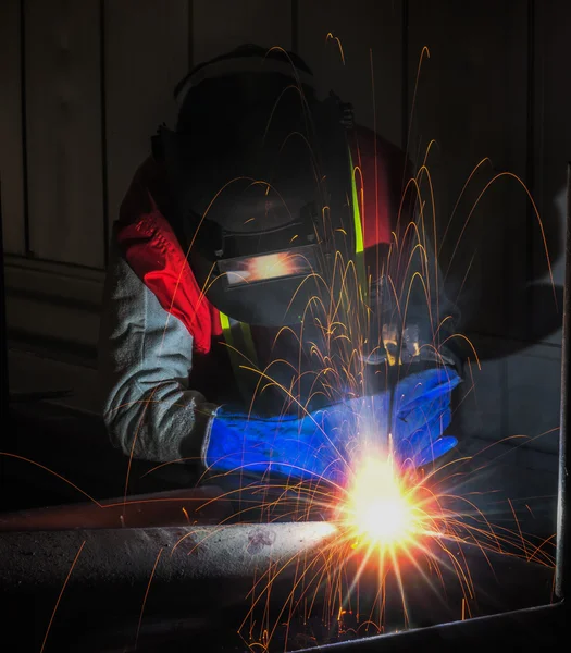 Worker work hard with welding process — Stock Photo, Image