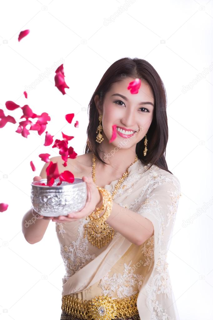 Traditional costume of thailand and Songkran festival concept 
