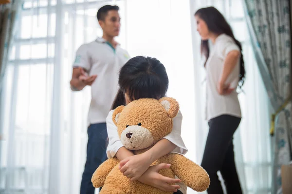 Sad child from this father and mother arguing — Stock Photo, Image