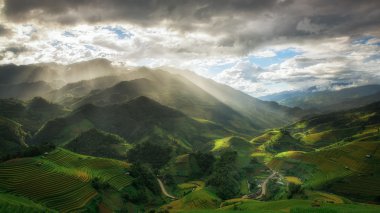 Pirinç tarlaları teraslı içinde rainny sezon Mu cang chai