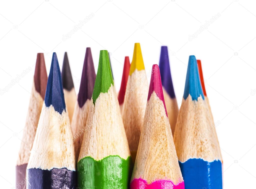 coloured pencil tips on white background