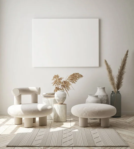 Mock Poster Frame Modern Interior Background Living Room Scandinavian Style — Stock Photo, Image