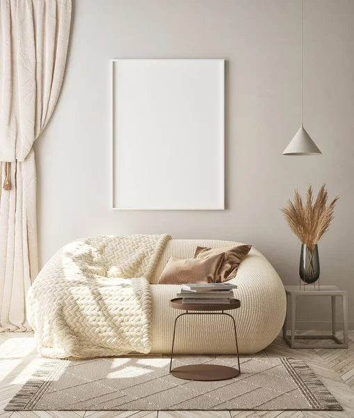 Model Poster Frame Moderne Interieur Achtergrond Woonkamer Scandinavische Stijl Render — Stockfoto