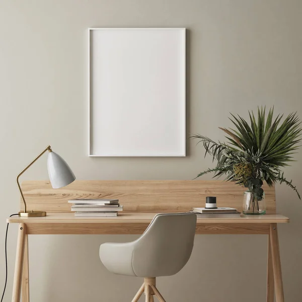 Model Poster Frame Moderne Interieur Achtergrond Woonkamer Scandinavische Stijl Render — Stockfoto