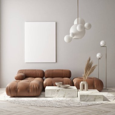 Modern iç plan, oturma odası, Art Deco tarzı, 3D çizim, 3D illüstrasyon