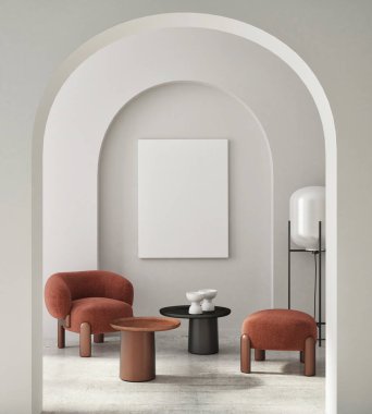 Modern iç plan, oturma odası, Art Deco tarzı, 3D çizim, 3D illüstrasyon