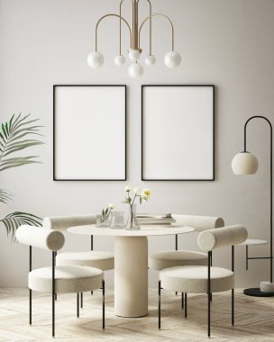 Modern iç plan, oturma odası, Art Deco tarzı, 3D çizim, 3D illüstrasyon