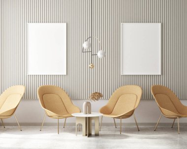 Modern iç plan, oturma odası, Art Deco tarzı, 3D çizim, 3D illüstrasyon