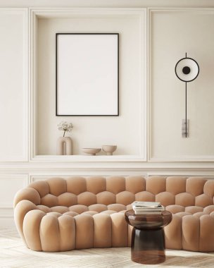 Modern iç plan, oturma odası, Art Deco tarzı, 3D çizim, 3D illüstrasyon