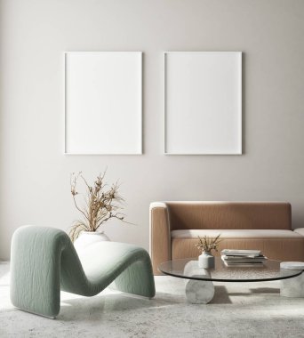 Modern iç plan, oturma odası, Art Deco tarzı, 3D çizim, 3D illüstrasyon