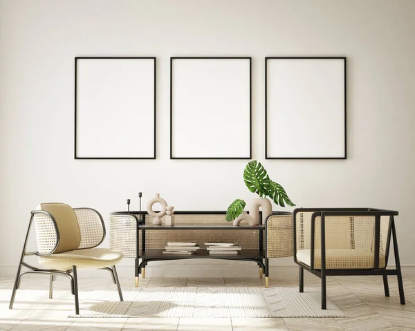 Meniru Poster Bingkai Modern Interior Latar Belakang Ruang Tamu Minimalistik — Stok Foto