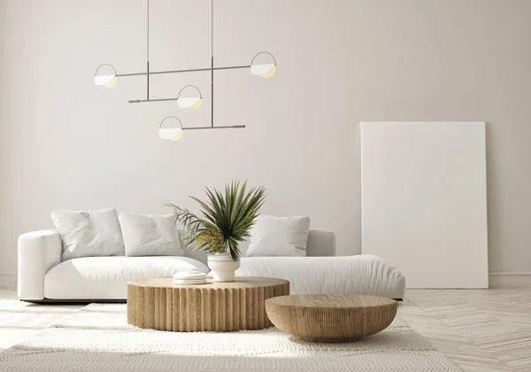 Model Poster Frame Moderne Interieur Achtergrond Woonkamer Minimalistische Stijl Render — Stockfoto