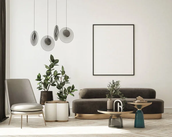 Meniru Poster Bingkai Modern Interior Latar Belakang Ruang Tamu Minimalistik — Stok Foto