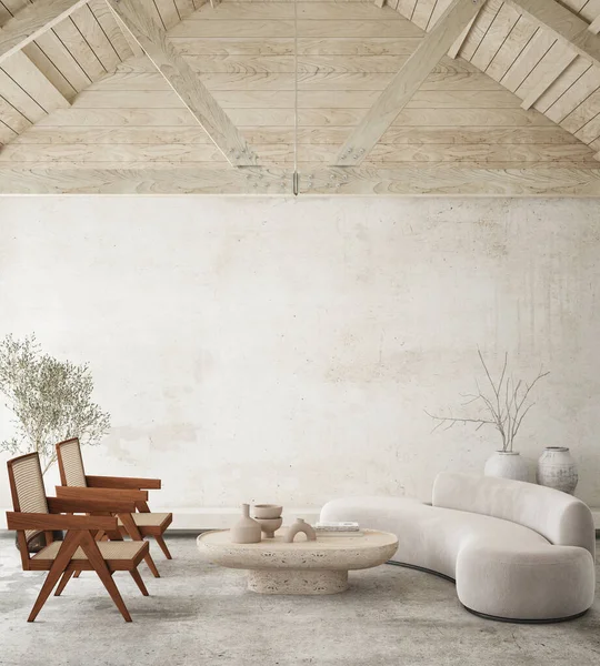 Mock up Wall, modern home interior background, living room, scandinavian style, 3D render, 3D illustration