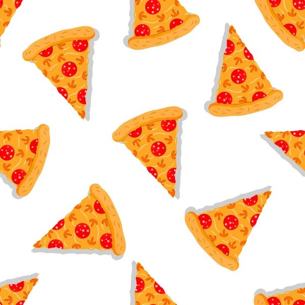 Pepperoni-Pizzamuster. Käsekonsistenz mit geschnittener Salami, Pilzen und Käse für Cafés und Fastfoot-Bars. — Stockvektor