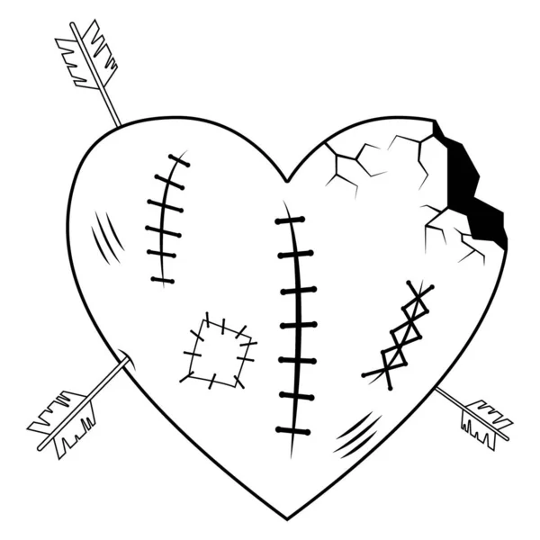 Día San Valentín Precioso Corazón Roto Lisiado Grandes Heridas Grietas — Vector de stock