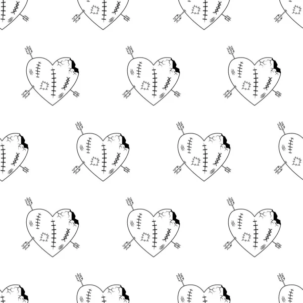 Ligne Saint Valentin Motif Sans Couture Charmant Cœur Brisé Infirme — Image vectorielle