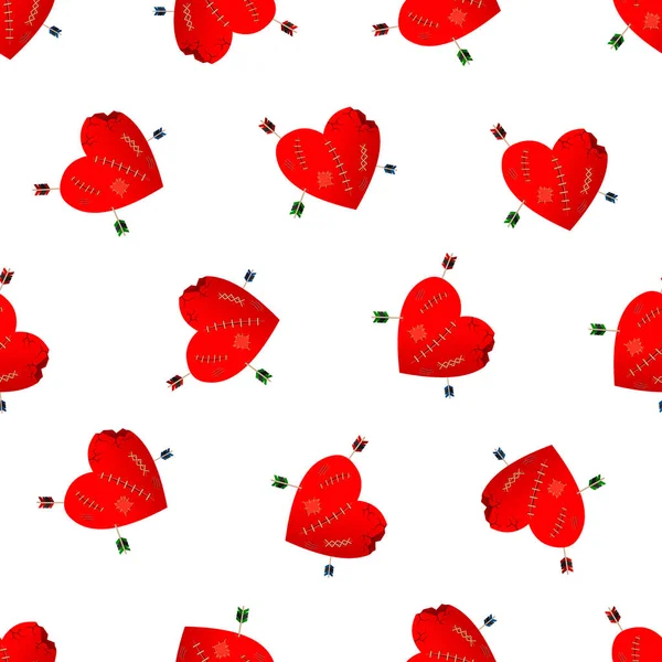 Día San Valentín Patrón Sin Costuras Precioso Corazón Roto Lisiado — Vector de stock