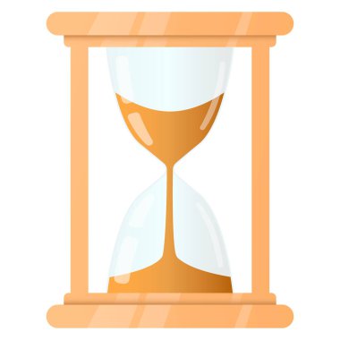 Kum saati. Ahşap kenarlı yeni cam saat. Zamanı ölçen bir cihaz. Web siteleri, baskılar, oyunlar ve mobil uygulamalar için vektör illüstrasyonu.