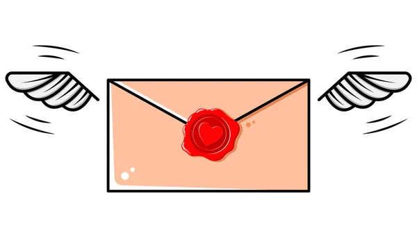 Γράμμα και γραμματοκιβώτιο. Όμορφη εικόνα ενός ερωτικού σημειώματος με μια καρδιά σε ένα κερί σφραγίδα. Ευτυχισμένη ημέρα του Αγίου Βαλεντίνου. — Διανυσματικό Αρχείο
