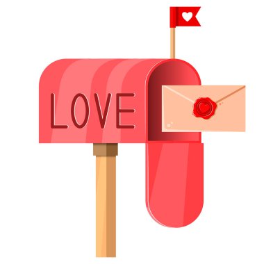 Posta kutusunda bir mektup var. İçinde bir mektup olan bir posta kutusunun güzel bir resmi. Sevgililer Günün kutlu olsun. Web siteleri, yorumlar ve baskılar için vektör illüstrasyonu.