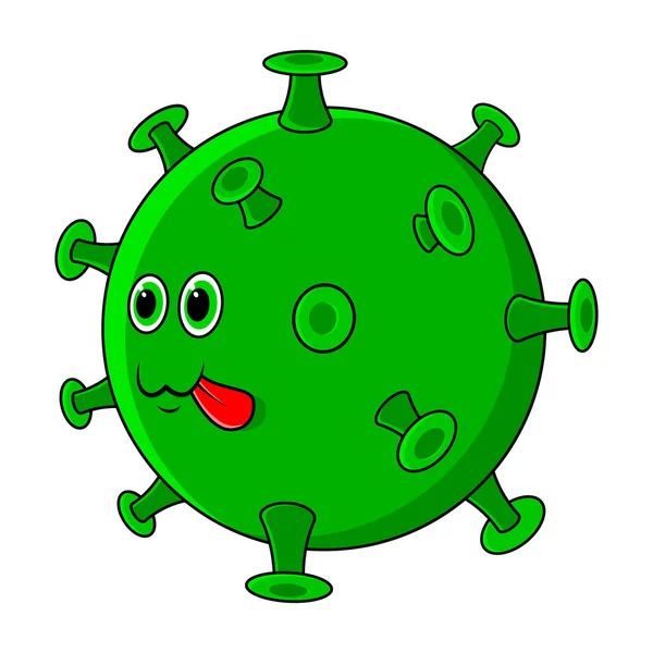 Covid 19 virus. Cute beautiful cartoon coronavirus icon with green face. — Wektor stockowy