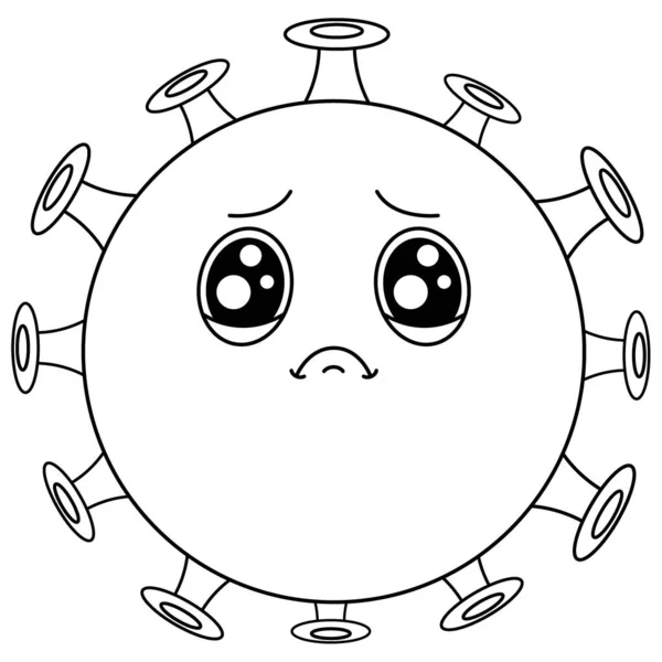 Ligne du coronavirus. Caricature mignon vert triste virus avec de gros yeux. — Image vectorielle