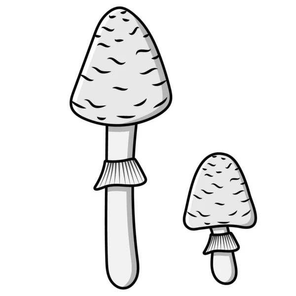 Houby. Krásný podzimní les velké kreslené šedé houby. — Stockový vektor
