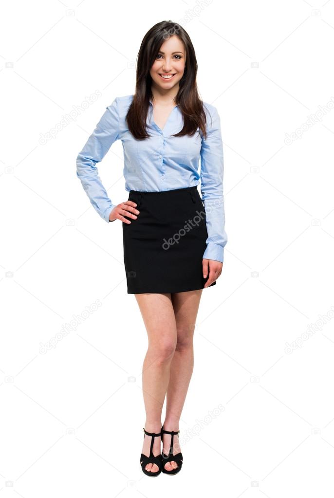 Young businesswoman on white