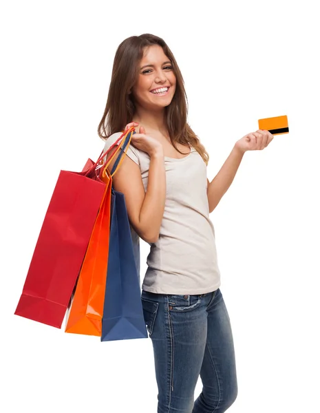 Mulher segurando sacos de compras — Fotografia de Stock