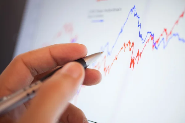 Hand and stock market graph — Stock Photo, Image