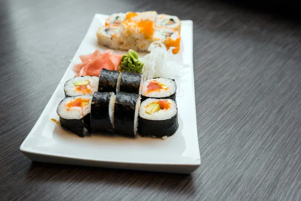 Sushi served on plate