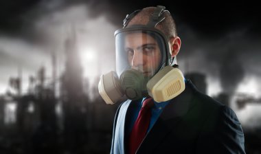İşadamı kirli sonrası atomik dünyada