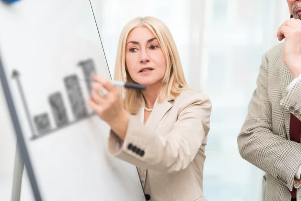 Mensen uit het bedrijfsleven schrijven op het whiteboard — Stockfoto