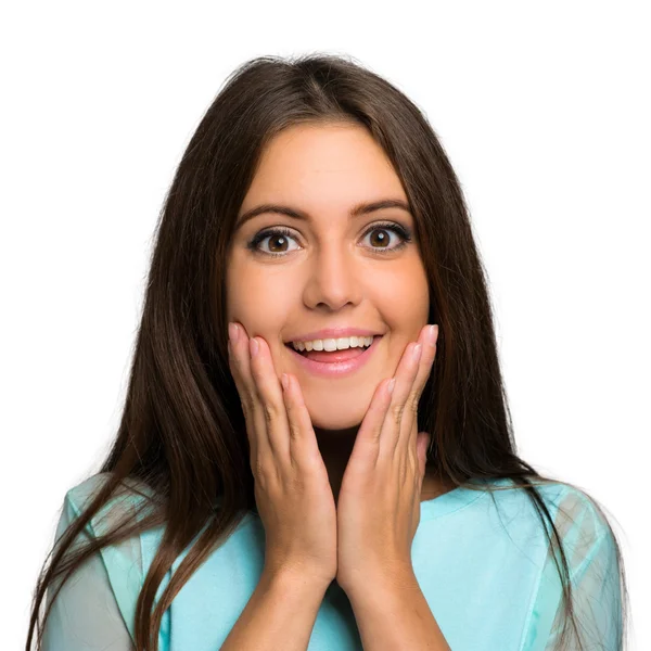 Mujer sorprendida con grandes ojos abiertos — Foto de Stock