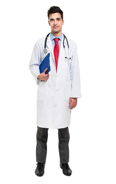 Manlig läkare med stetoskop holding mapp Royaltyfria Stockfoton
