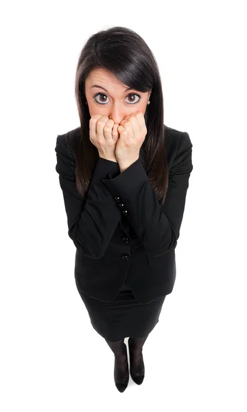 Scared businesswoman on white — Stock Photo, Image