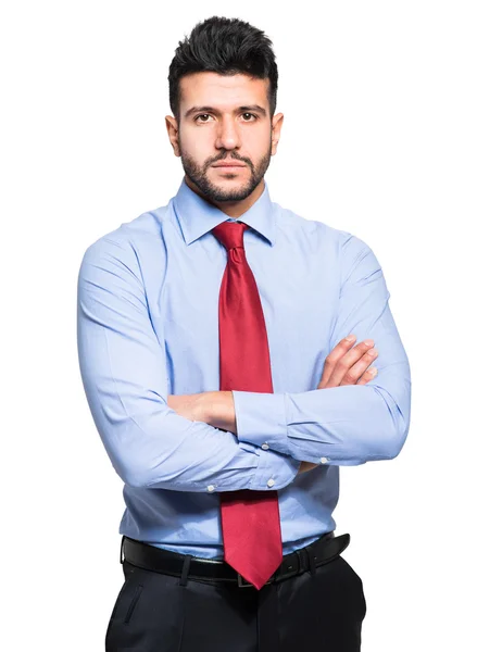 Young businessman on white — Stok fotoğraf