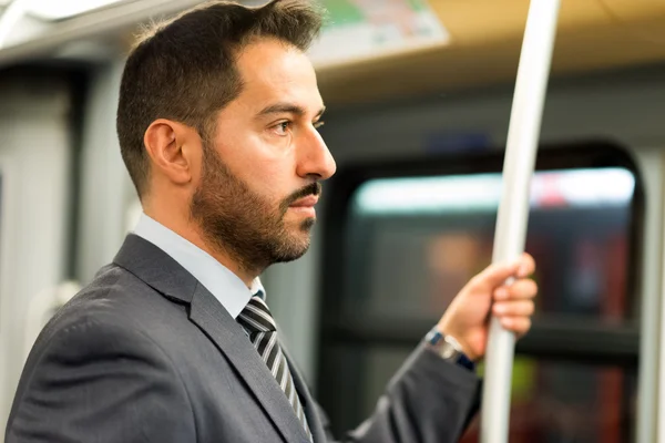 Homem viajando no trem do metrô — Fotografia de Stock