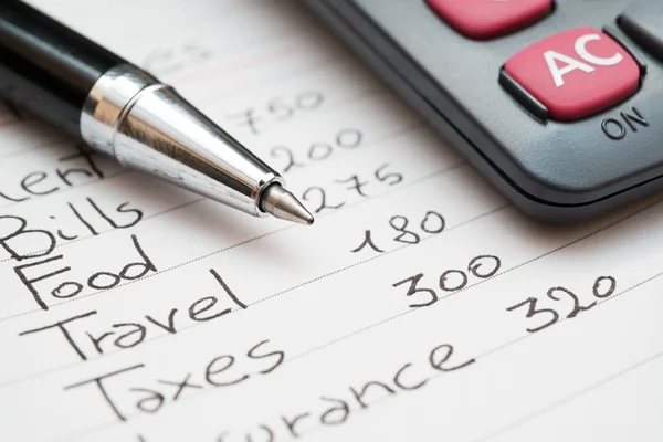 Pen, calculator and list — Stock Photo, Image