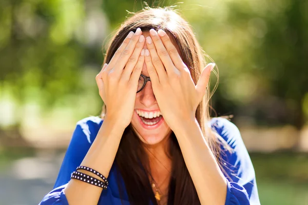 Woman hiding her face with hands — Stock Photo, Image