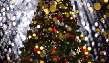 Işıltılı bir arka plana karşı Noel ağacı