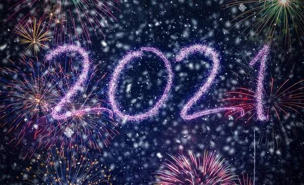 2021 Año Nuevo Fondo Fuegos Artificiales Felices Fiestas Concepto Año — Foto de Stock