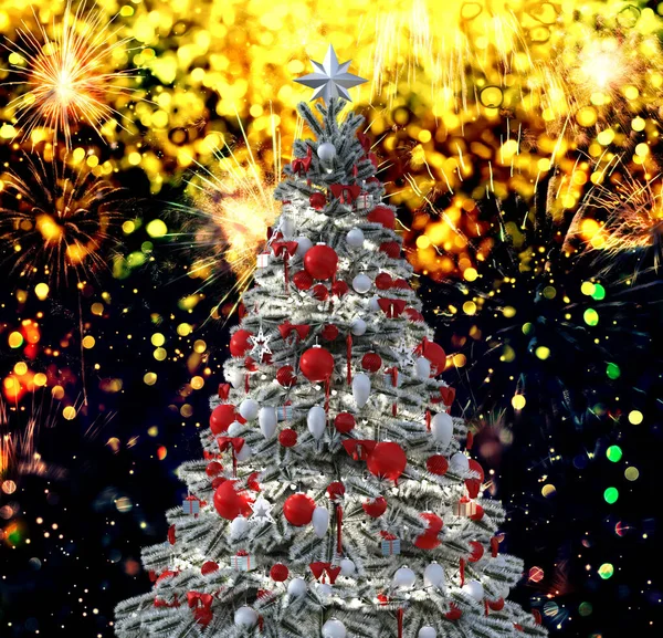 Рождественская Елка Блестящем Светлом Фоне — стоковое фото