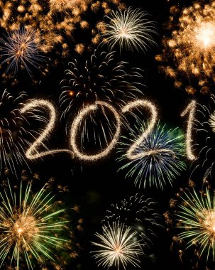 2021 yılbaşı havai fişek arka planı, mutlu tatiller ve yeni yıl konsepti