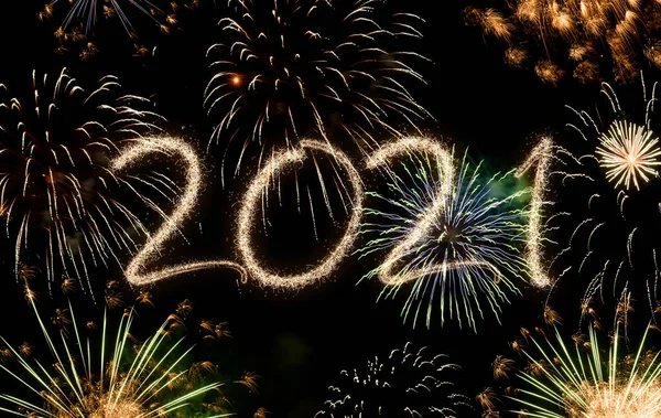 2021 Año Nuevo Fondo Fuegos Artificiales Felices Fiestas Concepto Año — Foto de Stock