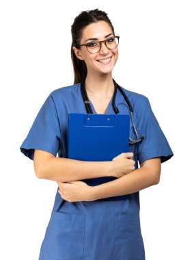 Beyaz arka planda izole edilmiş hemşire portresi