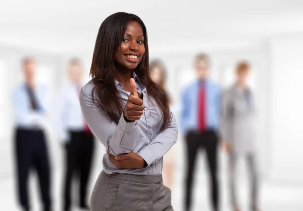 Smiling Young African American Businesswoman Giving Thumbs — Stock Photo, Image