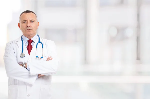 Retrato Médico Frente Fundo Brilhante — Fotografia de Stock